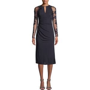 David Meister Sheer Beaded Sleeve Dress